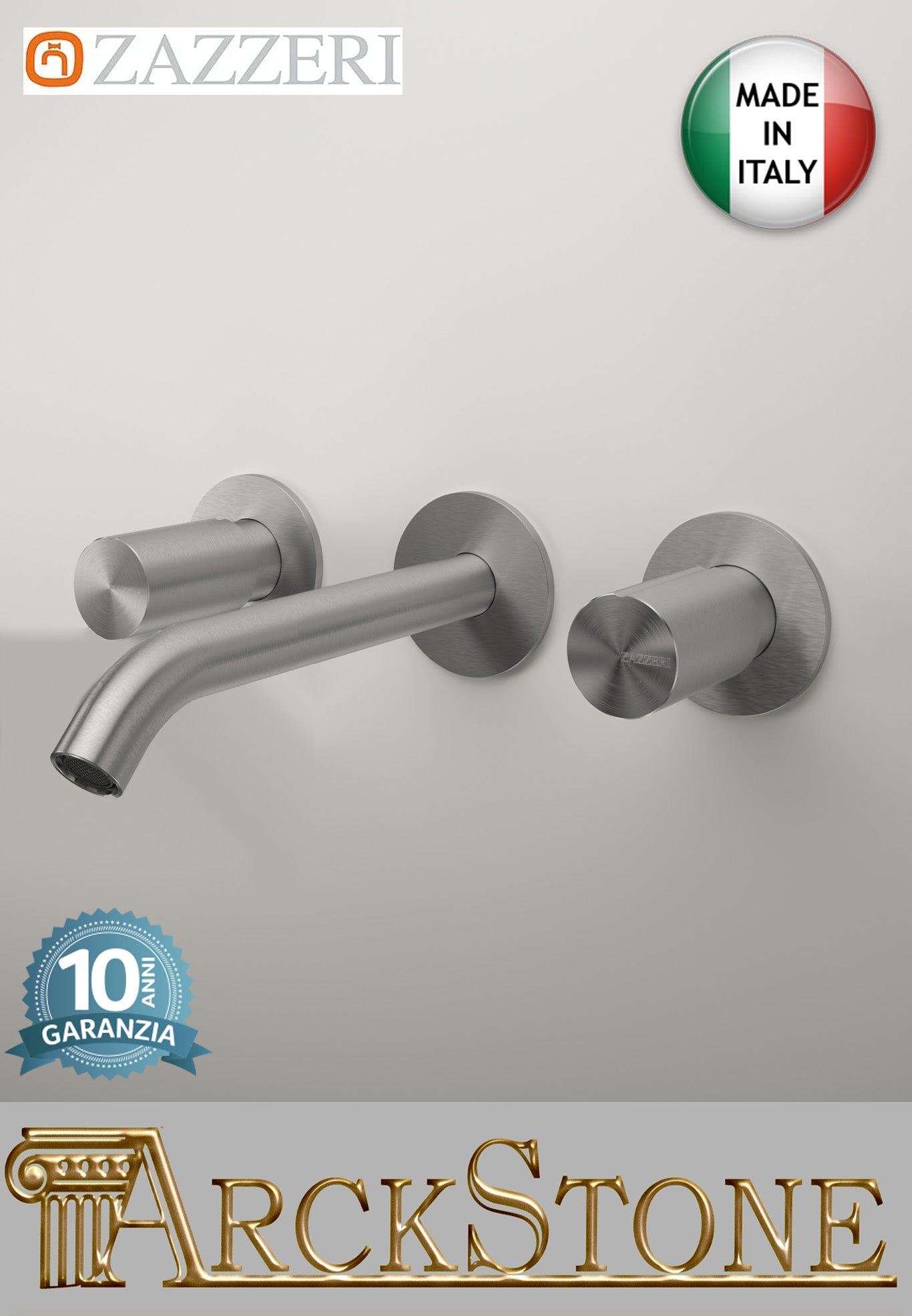 Batteria Lavabo A Incasso Getto 190 mm Centrale Completo Zazzeri Z316 Materiale Acciaio Finitura Acciaio Spazzolato