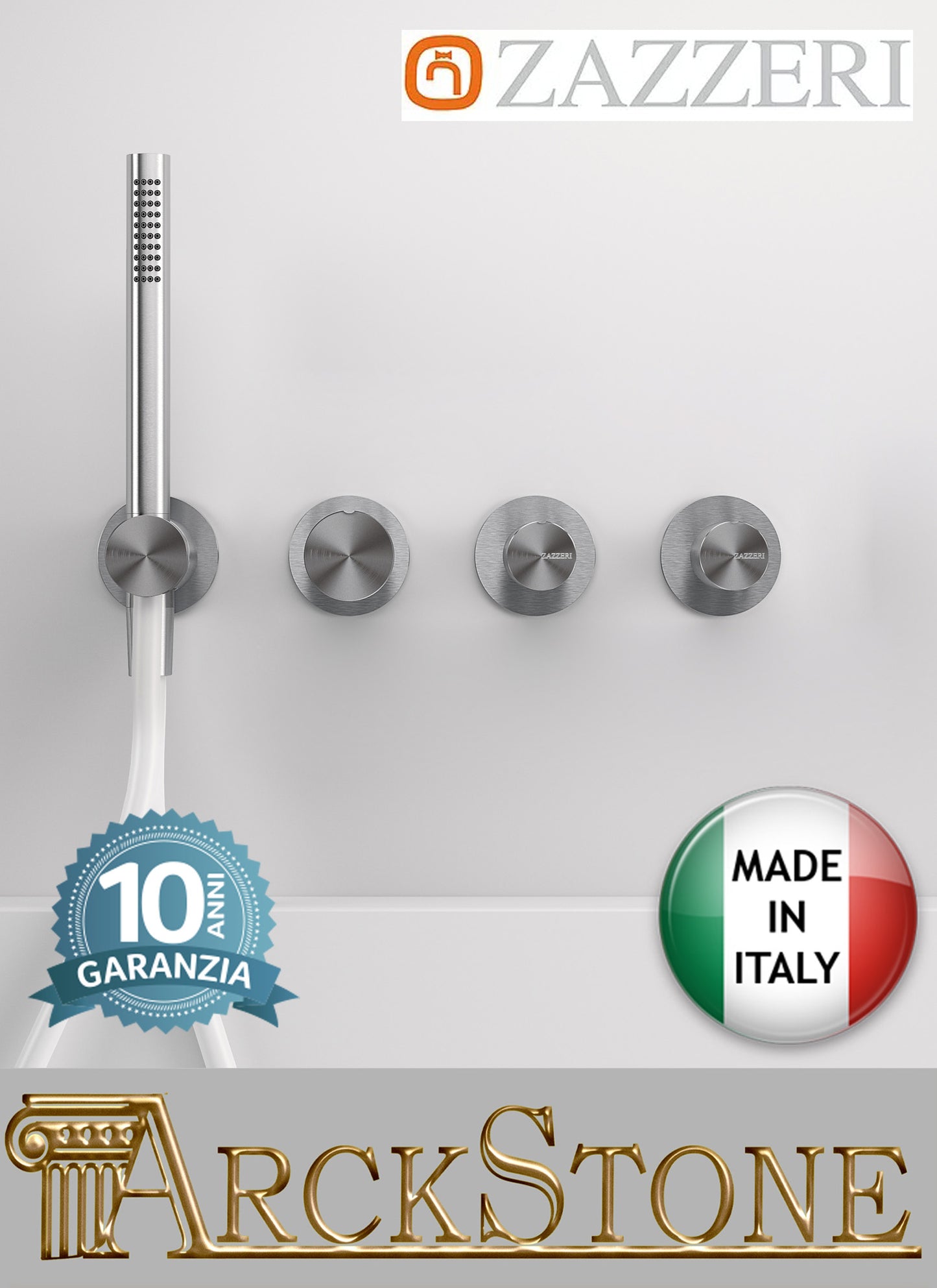 Miscelatore Doccia Da Incasso Quattro Fori Con Deviatore A 2 Vie E Doccetta Completo Zazzeri Z316 Materiale Acciaio Finitura Acciaio Spazzolato