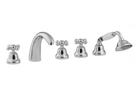 Rubinetterie Treemme 3M ROMANTICA IT 3606 CC PV ZZ Miscelatore Batteria Bordo Vasca 5 Fori Con Doccetta In Metallo Estraibile Materiale Ottone Finitura Cromata