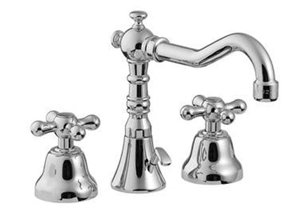 Rubinetterie Treemme 3M ROMANTICA IT 3617 CC PV ZZ Batteria Miscelatore Lavabo Tre Fori Con Piletta Di Scarico Automatico Bocca Girevole Materiale Ottone Finitura Cromata