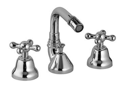 Rubinetterie Treemme 3M ROMANTICA IT 3627 CC PV ZZ Batteria Bidet Con Piletta Di Scarico Automatico E Areatore Orientabile Tre Fori Materiale Ottone Finitura Cromata