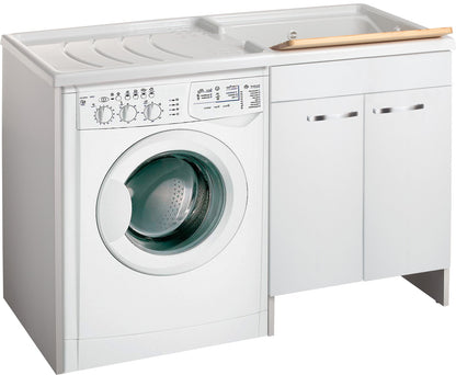 Negrari Classica Lavatoio Coprilavatrice Montato Vasca Destra Lavatrice Sinistra Bianco Ante Battenti Arrotondate Chiusura Rallentata Mobile Nobilitato Idrofugo Lavabo Polipropilene Termoformatura Asse Pino Interno Maniglie Cromo L124 P60 124x60 H92 cm 