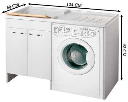 Negrari Classica Lavatoio Coprilavatrice Montato Vasca Sinistra Lavatrice Destra Bianco Anta Battente Arrotondate Cerniere Chiusura Rallentata Cestello Mobile Nobilitato Idrofugo Lavabo Polipropilene Asse Pino Interno Maniglie Cromo L124 P60 124x60 H92 cm