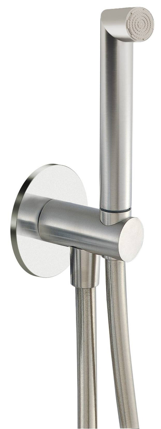 Rubinetterie Treemme 3M 28mm RWIT 3B47 IS 20 Duplex Kit Gancio Presa Acqua Parete Doccetta Forma Tonda Materiale Acciaio Finitura Inox Spazzolato Opaco Flessibile PVC Portata 8 Litri Al Minuto