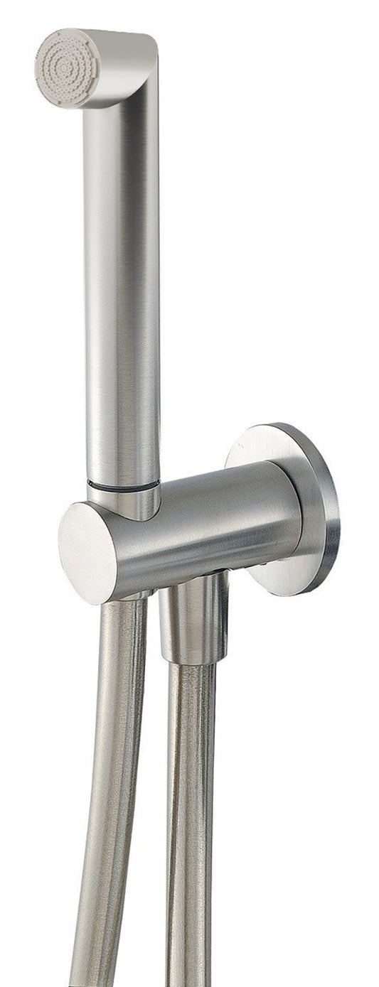 Rubinetterie Treemme 3M 28mm RWIT 3B47 IS 71 Duplex Kit Gancio Presa Acqua Parete Doccetta Forma Tonda Materiale Acciaio Finitura Inox Spazzolato Opaco Flessibile PVC Portata 8 Litri Al Minuto