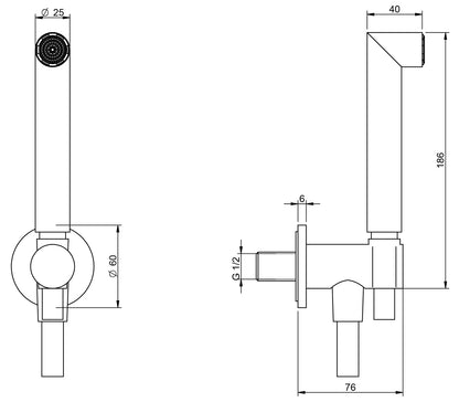 Rubinetterie Treemme 3M 28mm RWIT 3B47 IS 71 Duplex Kit Gancio Presa Acqua Parete Doccetta Forma Tonda Materiale Acciaio Finitura Inox Spazzolato Opaco Flessibile PVC Portata 8 Litri Al Minuto