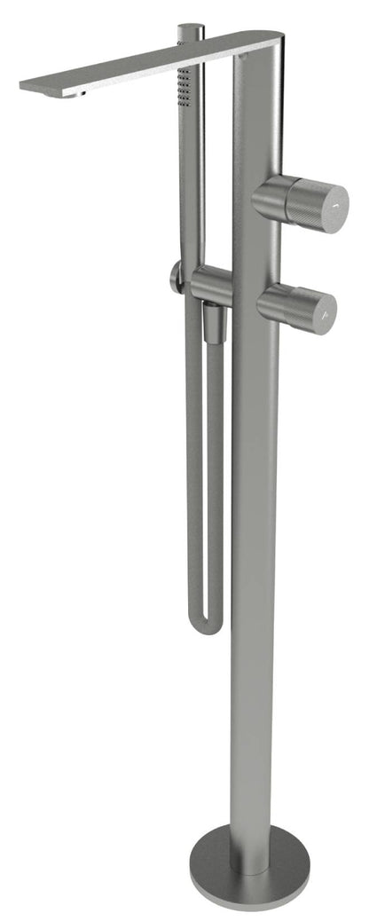 Rubinetterie Treemme 3M 3.6 RWIT 9A03 IS 50 + RWIT 4A62 ZZ 50 Miscelatore Vasca Da Terra a Pavimento Miscelazione Meccanica Monoforo 2 Manopole Con Doccetta Acciaio Inox Spazzolato Opaco Altezza 849 mm Profondità 225 mm Parte Interna Esterna Inclusa 