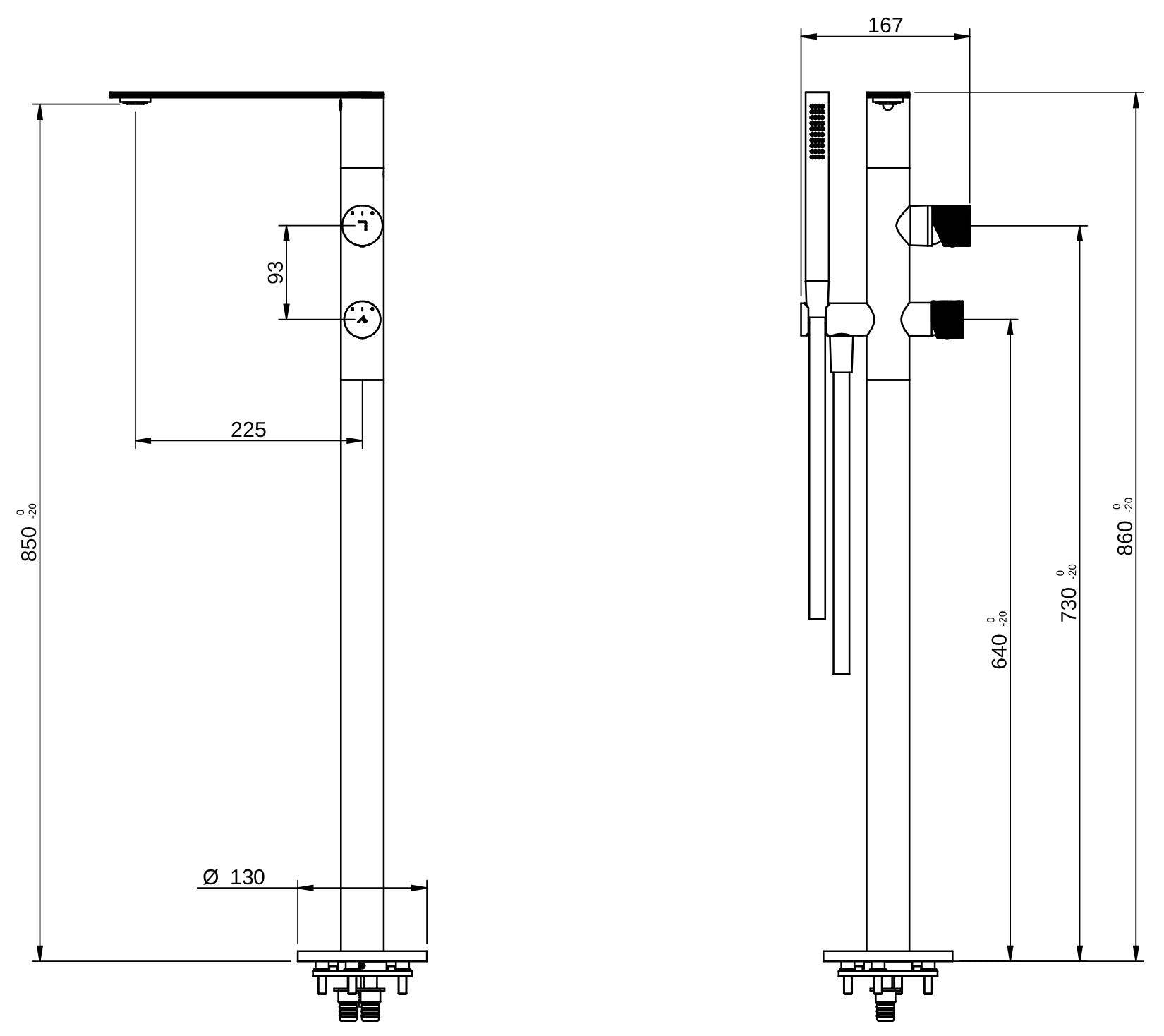 Rubinetterie Treemme 3M 3.6 RWIT 9A03 IS 50 + RWIT 4A62 ZZ 50 Miscelatore Vasca Da Terra a Pavimento Miscelazione Meccanica Monoforo 2 Manopole Con Doccetta Acciaio Inox Spazzolato Opaco Altezza 849 mm Profondità 225 mm Parte Interna Esterna Inclusa 