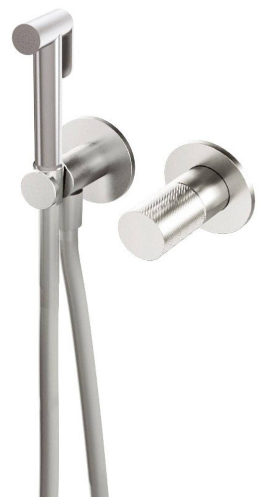 Rubinetterie Treemme 3M 3.6 RWIT 9AD4 IS 35 + RWIT 51A5 ZZ 01 Miscelatore Incasso Idroscopino Per WC Con Doccetta Tonda Flessibile in PVC 1 Metro 2 Fori 1 Manopola Parte Interna e Esterna Incluse Acciaio Inox Spazzolato Opaco