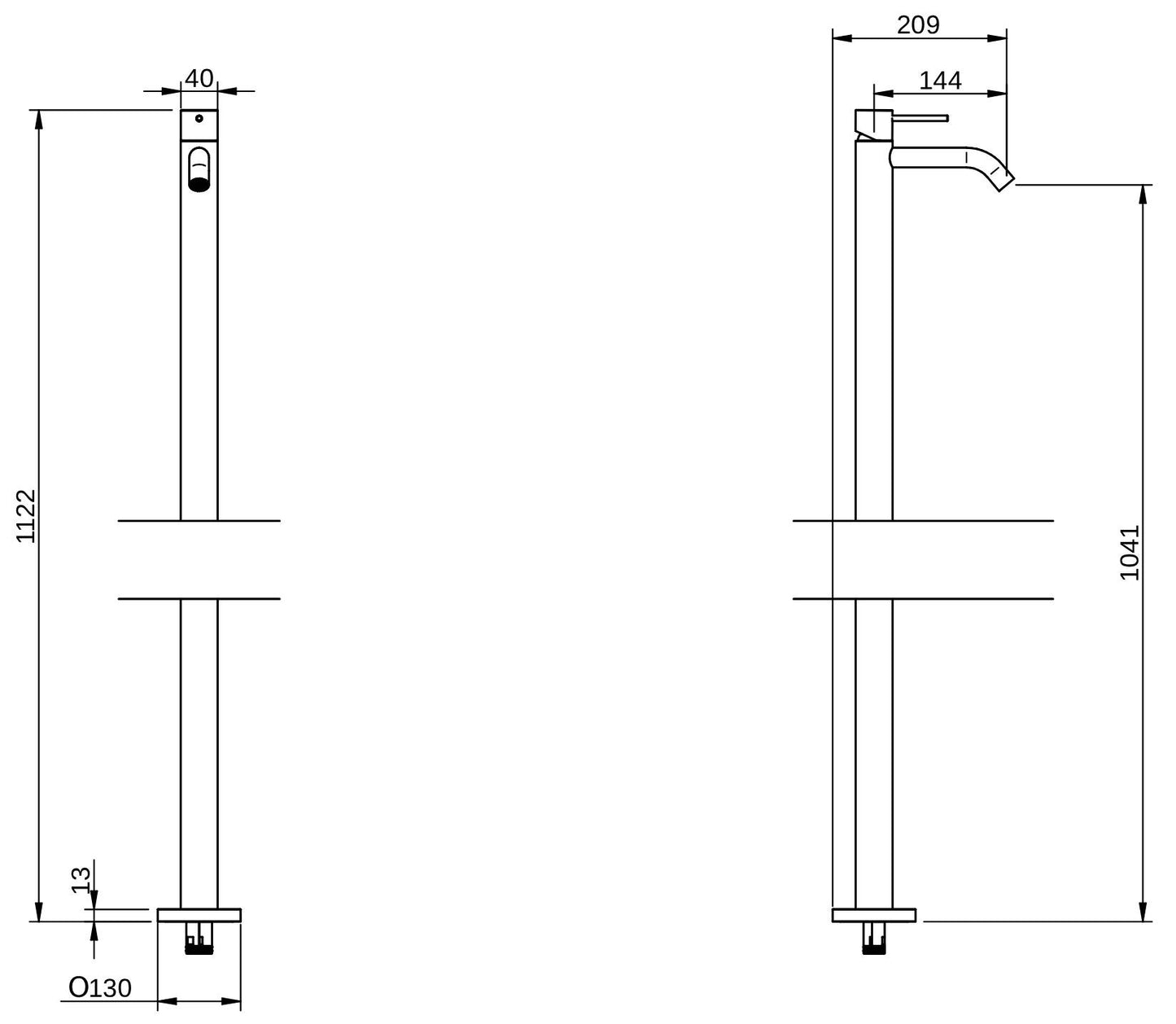Rubinetterie Treemme 40MM RWIT 1314 IS 50 + RWIT 4A62 ZZ 50 Miscelatore Monocomando Monoforo Lavabo Da Terra Altezza 1122 mm Stile Moderno Materiale Acciaio Finitura Acciaio Spazzolato Opaco Inox Parte Interna Esterna Incluse