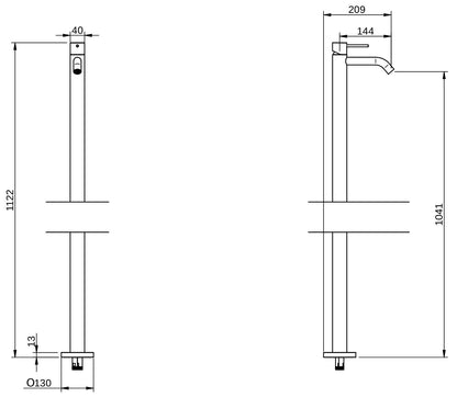 Rubinetterie Treemme 40MM RWIT 1314 IS 50 + RWIT 4A62 ZZ 50 Miscelatore Monocomando Monoforo Lavabo Da Terra Altezza 1122 mm Stile Moderno Materiale Acciaio Finitura Acciaio Spazzolato Opaco Inox Parte Interna Esterna Incluse