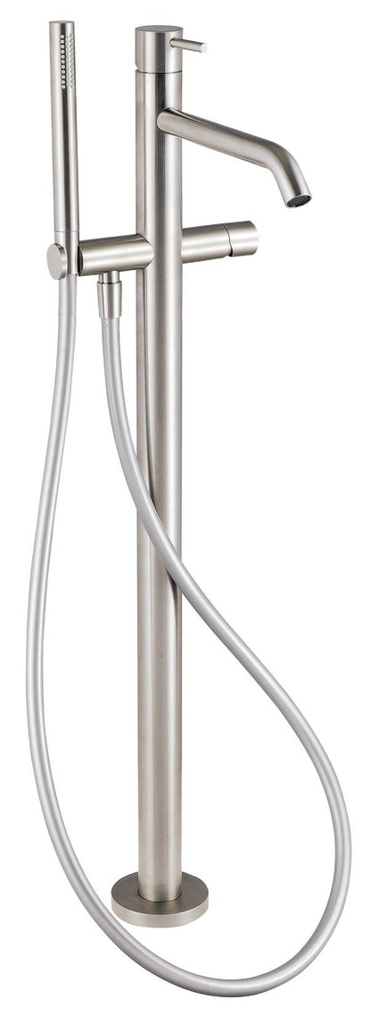 Rubinetterie Treemme 40MM RWIT 1303 IS 50 + RWIT 4A62 ZZ 50 Miscelatore Monocomando Vasca Da Terra Monoforo Con Piastra E Doccetta In Acciaio Inox Stile Moderno Materiale Acciaio Finitura Acciaio Spazzolato Opaco Inox Parte Interna Esterna Incluse