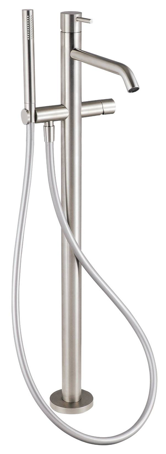 Rubinetterie Treemme 40MM RWIT 1303 IS 50 + RWIT 4A62 ZZ 50 Miscelatore Monocomando Vasca Da Terra Monoforo Con Piastra E Doccetta In Acciaio Inox Stile Moderno Materiale Acciaio Finitura Acciaio Spazzolato Opaco Inox Parte Interna Esterna Incluse