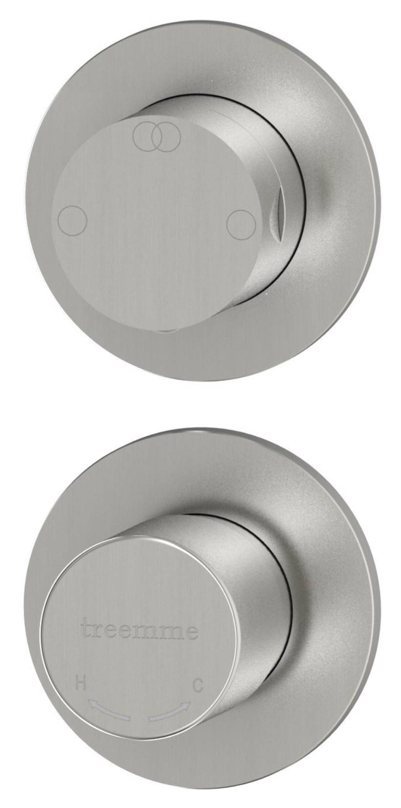 Rubinetterie Treemme 3M 40mm RWIT 13C2 IS TP + RWIT 22A2 ZZ 01 Miscelatore Monocomando Doccia Incasso Muro Temporizzato Chiusura Automatica Con Deviatore 2 Vie 2 Fori Due Manopole Tonde Acciaio Inox Spazzolato Opaco Parte Interna Esterna Incluse