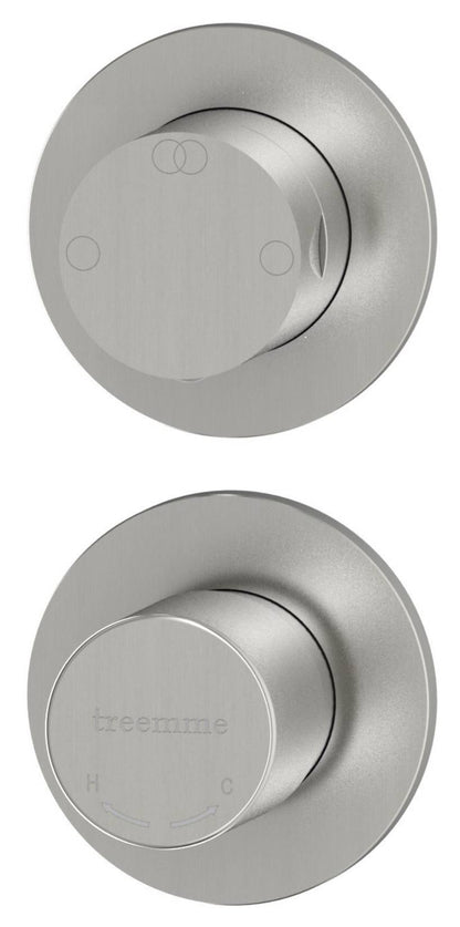Rubinetterie Treemme 3M 40mm RWIT 13C2 IS TP + RWIT 22A2 ZZ 01 Miscelatore Monocomando Doccia Incasso Muro Temporizzato Chiusura Automatica Con Deviatore 2 Vie 2 Fori Due Manopole Tonde Acciaio Inox Spazzolato Opaco Parte Interna Esterna Incluse