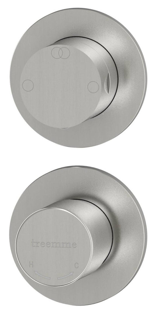 Rubinetterie Treemme 3M 40mm RWIT 13C2 IS TP + RWIT 22A2 ZZ 01 Miscelatore Monocomando Doccia Incasso Muro Temporizzato Chiusura Automatica Con Deviatore 2 Vie 2 Fori Due Manopole Tonde Acciaio Inox Spazzolato Opaco Parte Interna Esterna Incluse