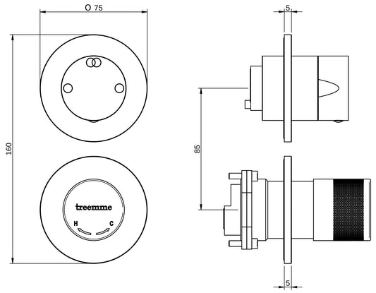 Rubinetterie Treemme 3M 40mm RWIT 13C2 IS TP + RWIT 22A2 ZZ 01 Miscelatore Monocomando Doccia Incasso Muro Temporizzato Chiusura Automatica Con Deviatore 2 Vie 2 Fori Due Manopole Tonde Acciaio Inox Spazzolato Opaco Parte Interna Esterna Incluse