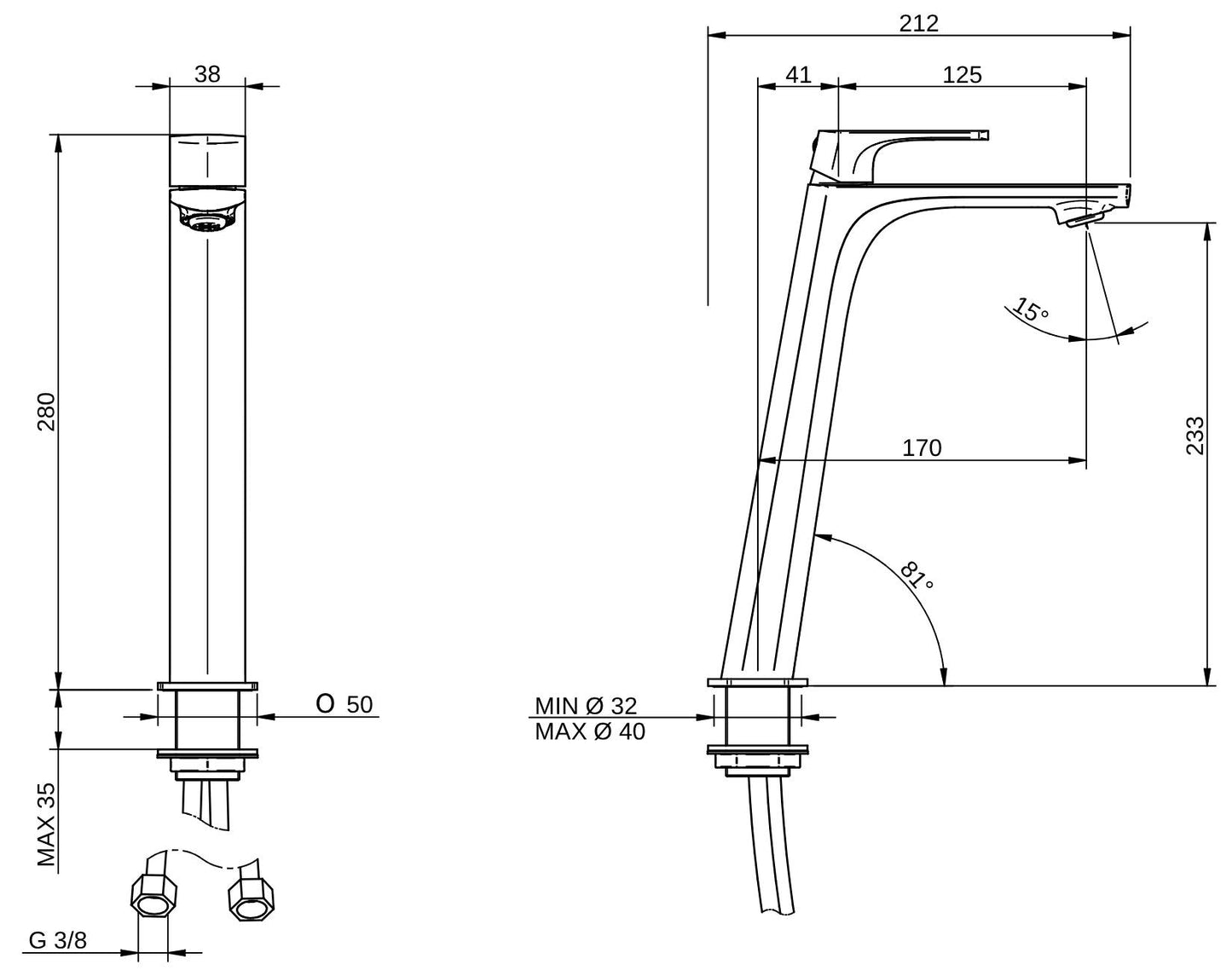 Rubinetterie Treemme 3M Albatros IT 4C18 CC AS ZZ Miscelatore Monocomando Lavabo 233 Da Appoggio Monoforo 1 Manopola Miscelazione Meccanica Stile Moderno Altezza 280 mm Profondità 212 mm Materiale Ottone Finitura Cromata