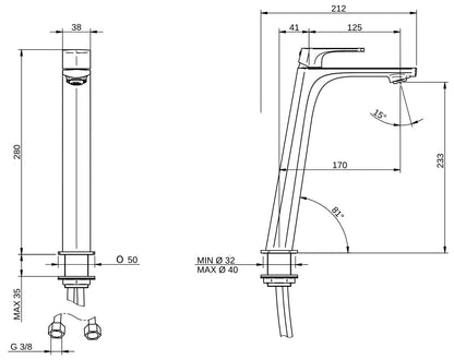 Rubinetterie Treemme 3M Albatros IT 4C18 CC AS ZZ Miscelatore Monocomando Lavabo 233 Da Appoggio Monoforo 1 Manopola Miscelazione Meccanica Stile Moderno Altezza 280 mm Profondità 212 mm Materiale Ottone Finitura Cromata