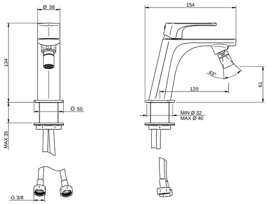 Rubinetterie Treemme 3M Albatros IT 4C22 CC AS ZZ Miscelatore Bidet Da Appoggio Monoforo 1 Manopola Miscelazione Meccanica Stile Moderno Altezza 134 mm Profondità 154 mm Materiale Ottone Finitura Cromata