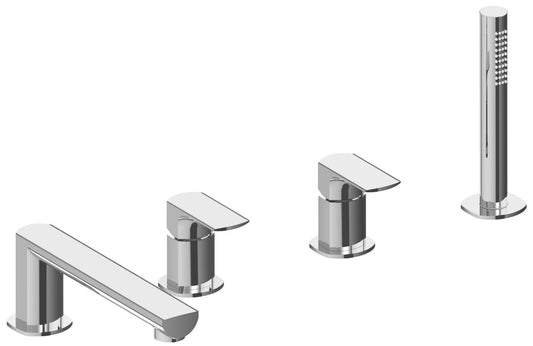 Rubinetterie Treemme 3M Albatros IT 4C68 CC AS ZZ Miscelatore Batteria Bordo Vasca Installazione ad Appoggio Miscelazione Meccanica 4 Fori Stile Moderno Ottone Cromato 2 Leve Manopole Doccetta Estraibile a Mano in Metallo Flessibile PVC