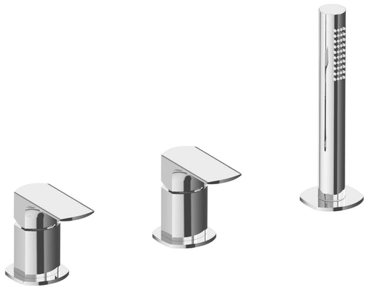 Rubinetterie Treemme 3M Albatros IT 4C69 CC AS ZZ Miscelatore Batteria Bordo Vasca Installazione ad Appoggio Miscelazione Meccanica 3 Fori Stile Moderno Ottone Cromato 2 Leve Manopole Doccetta Estraibile a Mano in Metallo Flessibile PVC Senza Bocca