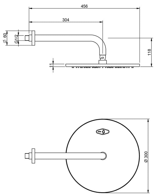 Rubinetterie Treemme 3M Albatros IT 6512 CC ZZ VS Soffione Doccia A Parete Tondo In Metallo Diametro Ø 300 mm Anticalcare Con Braccio Doccia 304 mm Materiale Ottone Finitura Cromata