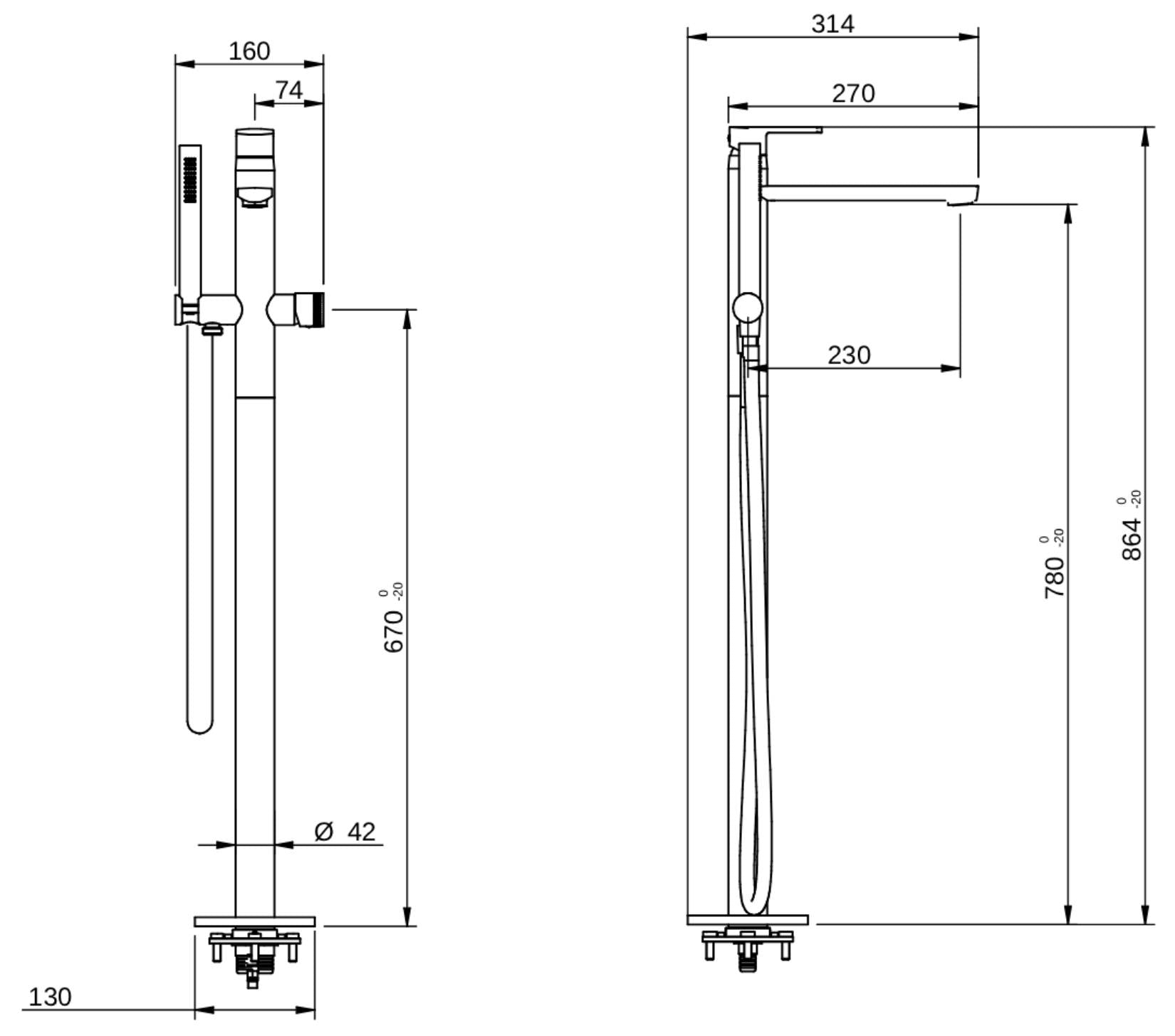 Rubinetterie Treemme 3M Albatros RWIT 4C03 CC 50 + RWIT 4A62 ZZ 50 Miscelatore Vasca Da Terra a Pavimento Monocomando Meccanico Parte Interna Esterna Inclusa Monoforo Con Piastra Ottone Cromata 1 Leva Stile Moderno Doccetta Flessibile
