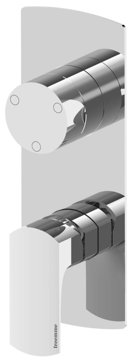 Rubinetterie Treemme 3M Albatros RWIT 4CA3 CC 01 + RWIT 22A2 ZZ 01 Miscelatore Monocomando Doccia Incasso Muro Con Deviatore 3 Uscite Meccanico Due Fori 2 Leve Con Piastra Verticale Staffa Per Cartongesso Ottone Cromato Parte Interna Esterna Incluse
