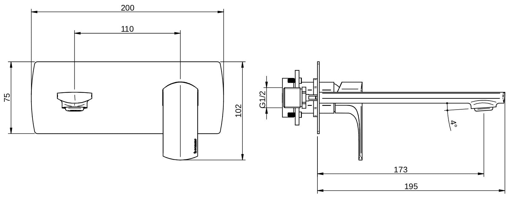 Rubinetterie Treemme 3M Albatros RWIT 4CA5 CC 01 + RWIT 51A5 ZZ 01 Miscelatore Lavabo Incasso a Muro 173 mm 2 Fori 1 Manopola Miscelazione Meccanica Con Piastra Stile Moderno Profondità 195 mm Parte Interna Esterna Incluse Ottone Cromato