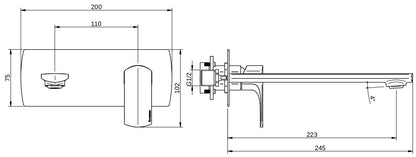 Rubinetterie Treemme 3M Albatros RWIT 4CA6 CC 01 + RWIT 51A5 ZZ 01 Miscelatore Lavabo Incasso a Muro 223 mm 2 Fori 1 Manopola Miscelazione Meccanica Con Piastra Stile Moderno Profondità 245 mm Parte Interna Esterna Incluse Ottone Cromato