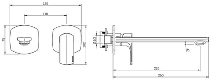 Rubinetterie Treemme 3M Albatros RWIT 4CC6 CC 01 + RWIT 51A5 ZZ 01 Miscelatore Lavabo Incasso Muro 226 mm 2 Fori 1 Manopola Miscelazione Meccanica Senza Piastra Stile Moderno Profondità 250 mm Parte Interna Esterna Incluse Ottone Cromato