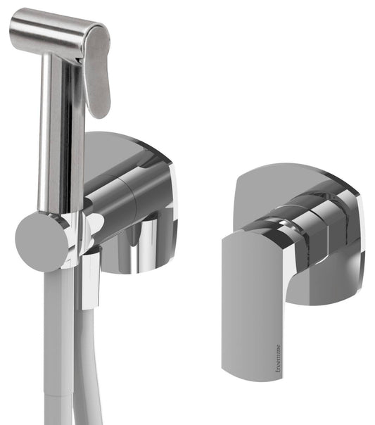 Rubinetterie Treemme 3M Albatros RWIT 4CD4 CC 05 + RWIT 51A5 ZZ 01 Miscelatore Incasso Idroscopino Per WC Con Doccetta Tonda in Metallo Flessibile in PVC 1 Metro 2 Fori 1 Leva Parte Interna e Esterna Incluse Materiale Ottone Finitura Cromata