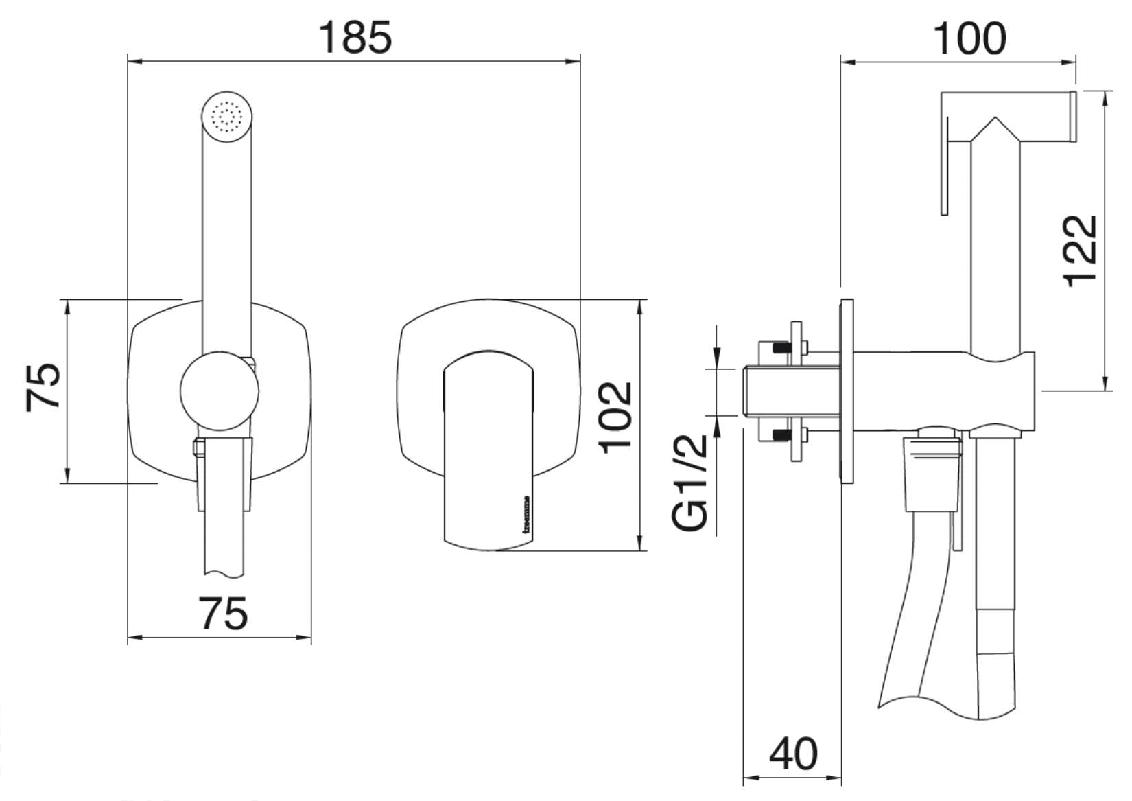 Rubinetterie Treemme 3M Albatros RWIT 4CD4 CC 05 + RWIT 51A5 ZZ 01 Miscelatore Incasso Idroscopino Per WC Con Doccetta Tonda in Metallo Flessibile in PVC 1 Metro 2 Fori 1 Leva Parte Interna e Esterna Incluse Materiale Ottone Finitura Cromata