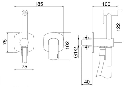 Rubinetterie Treemme 3M Albatros RWIT 4CD4 CC 05 + RWIT 51A5 ZZ 01 Miscelatore Incasso Idroscopino Per WC Con Doccetta Tonda in Metallo Flessibile in PVC 1 Metro 2 Fori 1 Leva Parte Interna e Esterna Incluse Materiale Ottone Finitura Cromata
