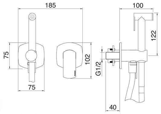 Rubinetterie Treemme 3M Albatros RWIT 4CD4 CC 05 + RWIT 51A5 ZZ 01 Miscelatore Incasso Idroscopino Per WC Con Doccetta Tonda in Metallo Flessibile in PVC 1 Metro 2 Fori 1 Leva Parte Interna e Esterna Incluse Materiale Ottone Finitura Cromata
