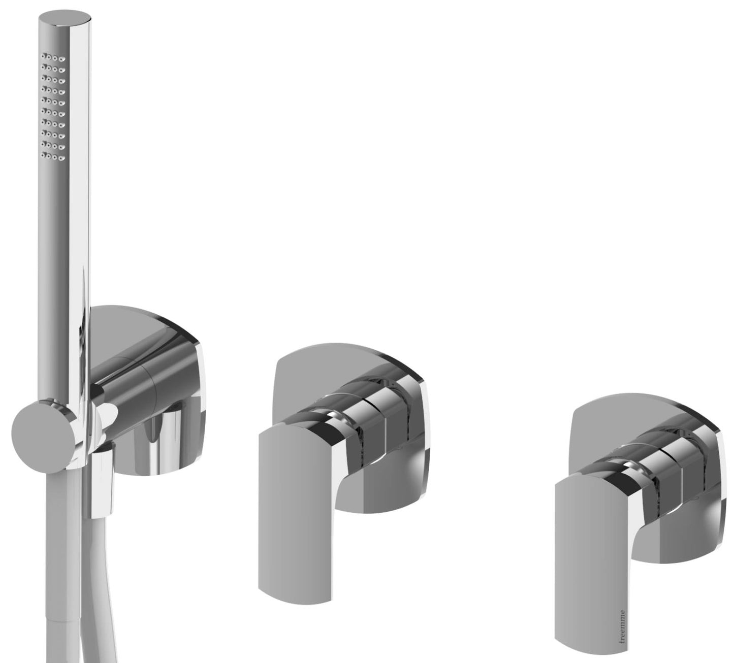 Rubinetterie Treemme 3M Albatros RWIT 4CD9 CC 01 + RWIT 51D9 ZZ 01 Miscelatore Vasca / Doccia Incasso Muro Meccanico Parte Interna Esterna Inclusa 3 Fori Senza Piastra Staffa Cartongesso Ottone Cromato 2 Leve Stile Moderno Doccetta Flessibile