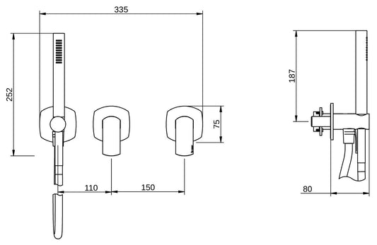 Rubinetterie Treemme 3M Albatros RWIT 4CD9 CC 01 + RWIT 51D9 ZZ 01 Miscelatore Vasca / Doccia Incasso Muro Meccanico Parte Interna Esterna Inclusa 3 Fori Senza Piastra Staffa Cartongesso Ottone Cromato 2 Leve Stile Moderno Doccetta Flessibile