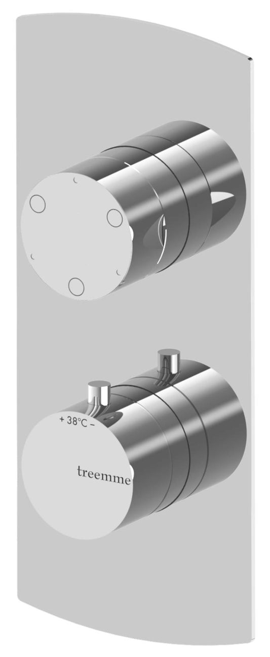 Rubinetterie Treemme 3M Albatros RWIT 8A72 CC AS + RWIT 8A46 ZZ 20 Miscelatore Doccia Termostatico Incasso 3 Uscite Parete 2 Fori 2 Manopole Parte Interna Esterna Incluse Stile Moderno Con Piastra Materiale Ottone Finitura Cromata