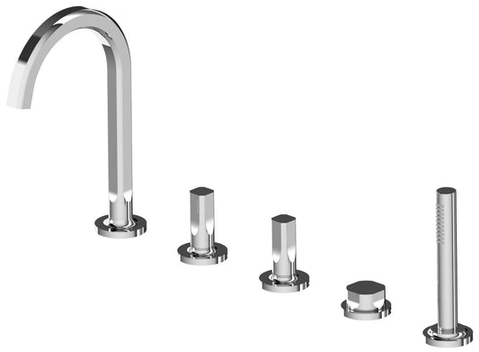 Rubinetterie Treemme 3M Appia IT 3C06 CC AO ZZ Miscelatore Batteria Bordo Vasca Installazione ad Appoggio Miscelazione Meccanica 5 Fori Stile Classico Contemporaneo Ottone Cromato 3 Leve Manopole Doccetta Estraibile a Mano in Metallo Flessibile PVC