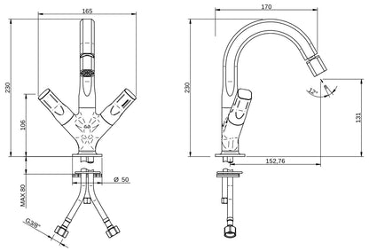 Rubinetterie Treemme 3M Appia IT 3C24 CC AO ZZ Miscelatore Bidet Da Appoggio Monoforo 2 Manopole Miscelazione Meccanica Stile Classico Contemporaneo Altezza 230 mm Profondità 170 mm Materiale Ottone Finitura Cromata