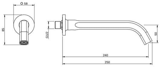 Rubinetterie Treemme 3M Appia IT 3C61 CC ZZ HF Bocca a Muro per Vasca 240 mm Getto di Erogazione Uscita Acqua Installazione a Parete Materiale Ottone Finitura Cromata Stile Classico Contemporaneo Monoforo Lunghezza 250 mm