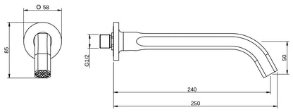 Rubinetterie Treemme 3M Appia IT 3C61 CC ZZ ZZ Bocca a Muro 240 mm Getto di Erogazione Uscita Acqua Installazione a Parete Materiale Ottone Finitura Cromata Stile Classico Contemporaneo Monoforo Lunghezza 250 mm