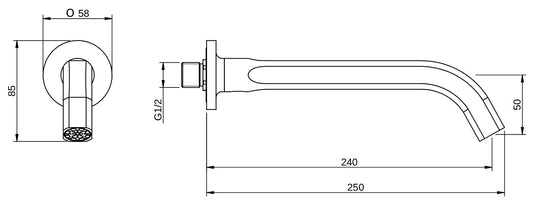 Rubinetterie Treemme 3M Appia IT 3C61 CC ZZ ZZ Bocca a Muro 240 mm Getto di Erogazione Uscita Acqua Installazione a Parete Materiale Ottone Finitura Cromata Stile Classico Contemporaneo Monoforo Lunghezza 250 mm