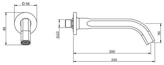 Rubinetterie Treemme 3M Appia IT 3C63 CC ZZ HF Bocca a Muro per Vasca 200 mm Getto di Erogazione Uscita Acqua Installazione a Parete Materiale Ottone Finitura Cromata Stile Classico Contemporaneo Monoforo Lunghezza 210 mm