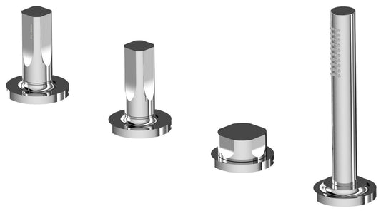 Rubinetterie Treemme 3M Appia IT 3C70 CC AO ZZ Miscelatore Batteria Bordo Vasca Senza Bocca Installazione ad Appoggio Miscelazione Meccanica 4 Fori Stile Classico Contemporaneo Ottone Cromato 3 Manopole Doccetta Estraibile a Mano in Metallo Flessibile PVC