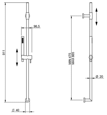 Rubinetterie Treemme 3M Appia IT 6529 CC ZZ ZZ Kit Asta Saliscendi Con Doccetta In Metallo e Flessibile In PVC 1,5 Metri Senza Presa Acqua a Muro Finitura Cromata