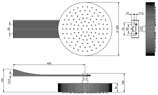 Rubinetterie Treemme 3M Appia IT RTBR 380 CC Soffione Doccia A Parete Anticalcare Tondo Diametro Ø 300 mm In Metallo Cromo Con Braccio Lunghezza 400 mm Getto a Pioggia Stile Classico Contemporaneo Materiale Ottone Finitura Cromato