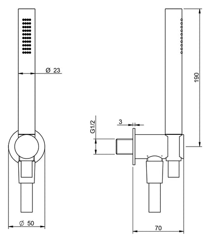 Rubinetterie Treemme 3M Appia RWIT 2705 CC 74 Duplex Presa Acqua Kit Gancio Ottone Flessibile PVC 1,5 Metri E Doccetta In Metallo Estraibile Forma Tonda Stilo Finitura Cromata Portata 8 Litri Al Minuto
