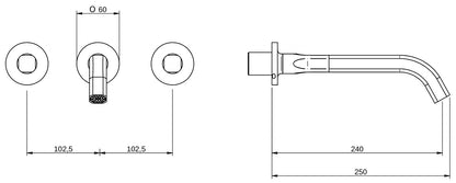 Rubinetterie Treemme 3M Appia RWIT 3C60 CC 50 + RWIT 3A60 ZZ 02 Miscelatore Gruppo Lavabo a Muro 3 Fori 2 Manopole Miscelazione Meccanica Stile Classico Contemporaneo Profondità 250 mm Parte Interna Esterna Incluse Materiale Ottone Finitura Cromata